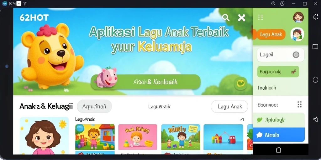 Antarmuka menarik dan fungsi intuitif aplikasi Lagu Anak 62HOT.